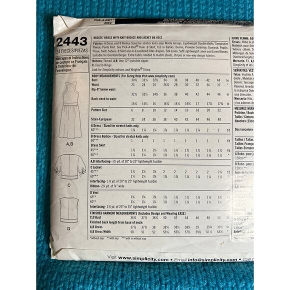 Simplicity 2443 Pattern dress sleeveless vest top size 6 8 10 12 14 - Picture 4 of 4